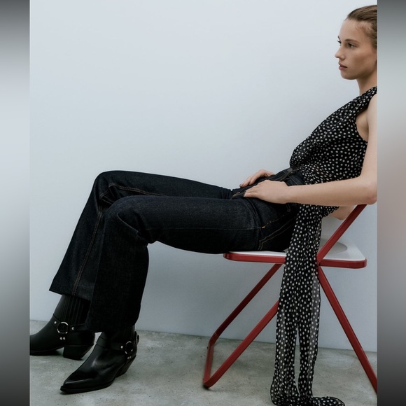 ZARA Cowboy Ankle Boots 100% Cow Leather - Picture 9 of 13